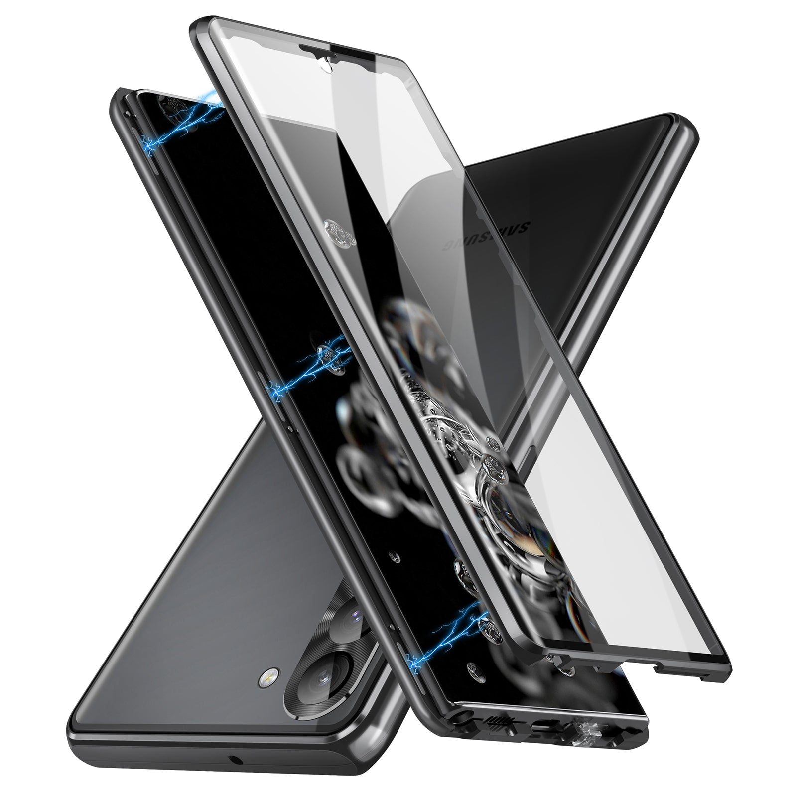 Anti-fall Clear Phone Case For Samsung Galaxy S23 Single-Sided Tempered Glass PC Panel Magnetic Adsorption Metal Frame Protective Phone Cover with Safety Buckle Anti-fall Clear Phone Case For Samsung Galaxy S23 Single-Sided Tempered Glass PC Panel Magnetic Adsorption Metal Frame Protective Phone Cover with Safety Buckle